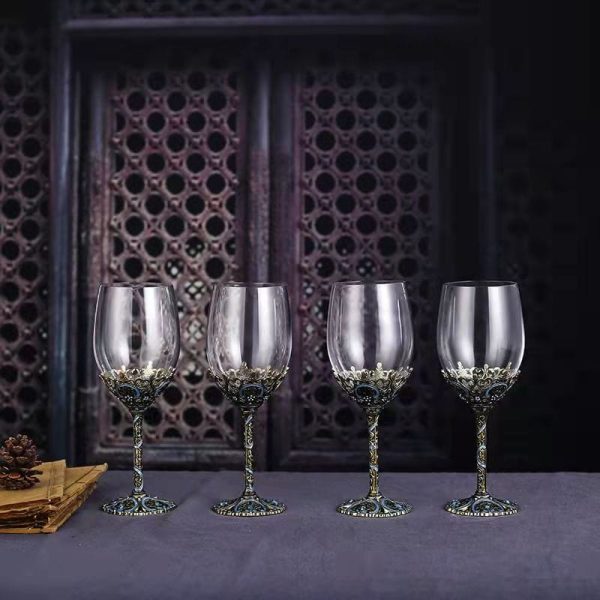 Custom Made Vintage Enamel Lead Free Crystal Goblets Wine Glasses and Wine Decanter Set For Cheap