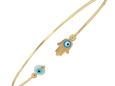 Yellow gold 14k hamsa & eyes bangle Online Hot Sale