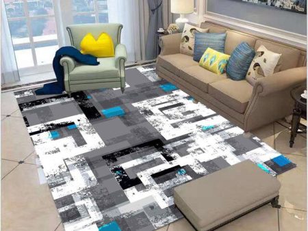 Grafity Style White Back Gray and Blue Modern Luxury Non-Slip Stain Resistant Rug Carpet Hot on Sale