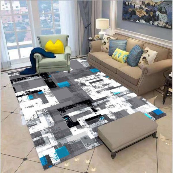 Grafity Style White Back Gray and Blue Modern Luxury Non-Slip Stain Resistant Rug Carpet Hot on Sale