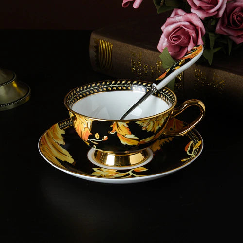 British Riyal Collection Style Elegant Coffee and Tea Luxury 24 karat Plated Porcelain Set For Cheap