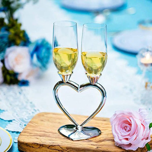 Custom Made Two Hearts Wedding Led Free Crystal Champagne Wine Glasses Set of Two Online