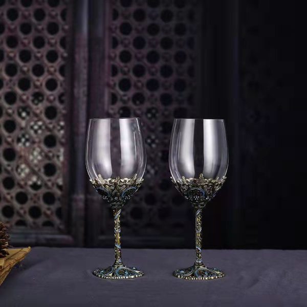 Custom Made Vintage Enamel Lead Free Crystal Goblet Wine Glasses and Wine Decanter Hot on Sale