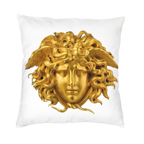 Versace Style Decorative Luxury Velvet Pillowcases Medusa Head Gold and White Print Hot on Sale