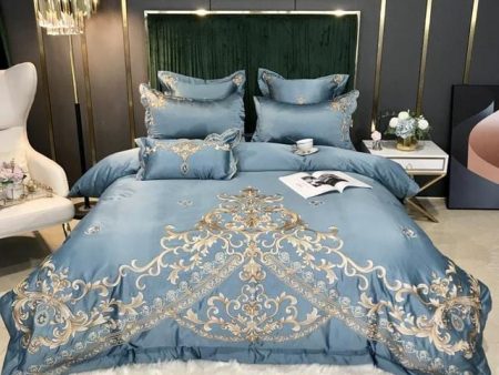 Royal Embroidery Luxury Light Blue Soft Smooth Duvet Cover Bedspread Bedding Set With Pillow Covers on Sale