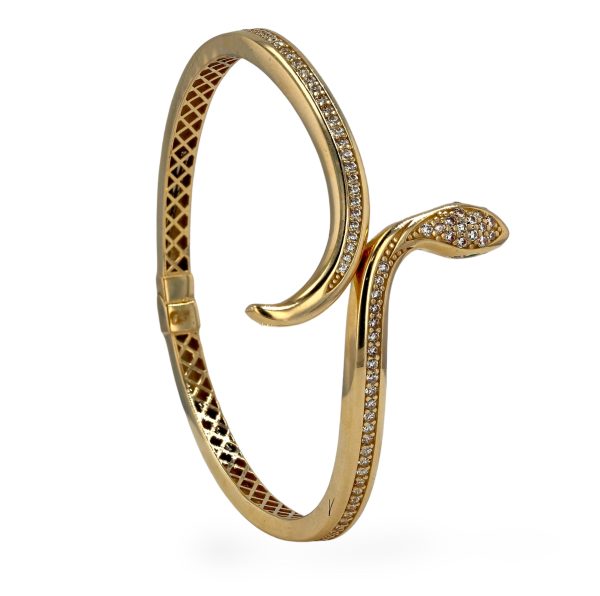 Yellow 14k snake bangle green eyes-227989 For Discount