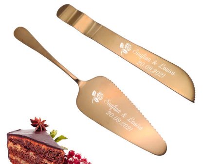 Laxury Bride and Groom Customisable Rose Gold Cake Knife and Cake Shovel Set Online Hot Sale