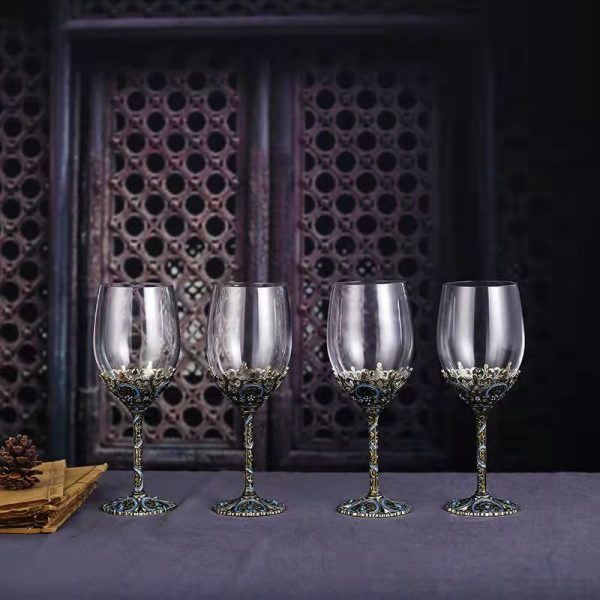 Custom Made Vintage Enamel Lead Free Crystal Goblet Wine Glasses and Wine Decanter Hot on Sale