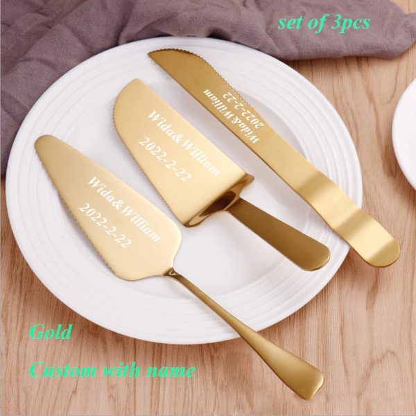 Laxury Bride and Groom Customisable Rose Gold Cake Knife and Cake Shovel and Baking Tool Set Cheap