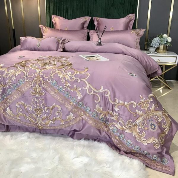 Royal Style  Embroidery Cotton Luxury Pink Soft Smooth Duvet Cover Bedspread Bedding Set With Pillow Covers Sale