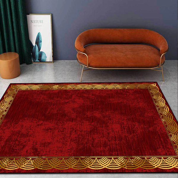 Modern Style Designer Red and Gold Luxury Ultra Soft Non-Slip Rug Carpet Online