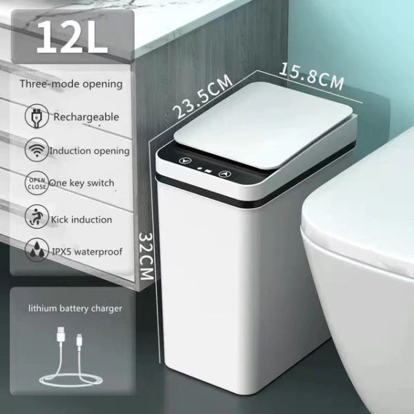 Intelligent Smart Trash Can Three Mode Opening Kick Induction Smart Sensor Dustbin Rechargable USB Waterproof Garbage Bin White With Free Set Of Bags For Cheap