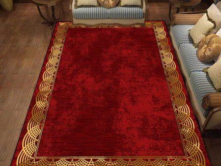 Modern Style Designer Red and Gold Luxury Ultra Soft Non-Slip Rug Carpet Online