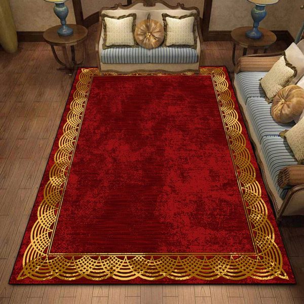 Modern Style Designer Red and Gold Luxury Ultra Soft Non-Slip Rug Carpet Online