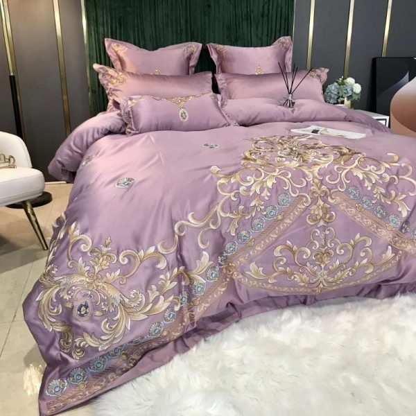 Royal Style  Embroidery Cotton Luxury Pink Soft Smooth Duvet Cover Bedspread Bedding Set With Pillow Covers Sale