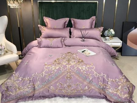 Royal Style  Embroidery Cotton Luxury Pink Soft Smooth Duvet Cover Bedspread Bedding Set With Pillow Covers Sale