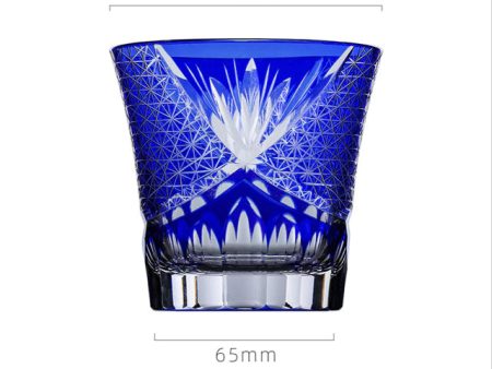 Japanese Kiriko Style Bohemian Czech Hand Cut and Blown Lead Free Crystal Mesh Pattern Blue Whisky Cocktail and Vodka Glass Supply