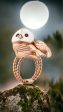 14K rose gold solid 3D handmade realistic owl ring-52903 Fashion