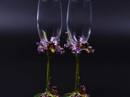 Exquisite Unique Custom Made Wedding Led Free Crystal Champagne Wine Glasses Set of Two Fashion