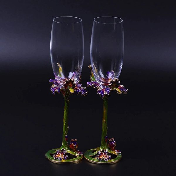 Exquisite Unique Custom Made Wedding Led Free Crystal Champagne Wine Glasses Set of Two Fashion