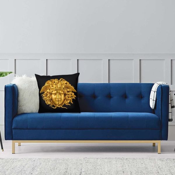 Versace Style Decorative Luxury Velvet Pillowcases Medusa Head Golden Print Online now