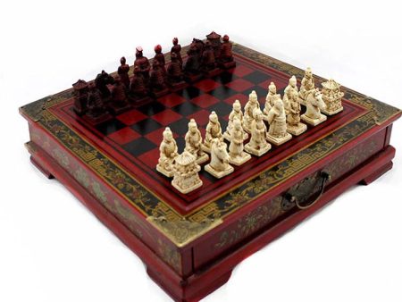 Collectible Chinese Terracotta Warriors Retro Chess Pieces with Wooden Chess Board Cheap