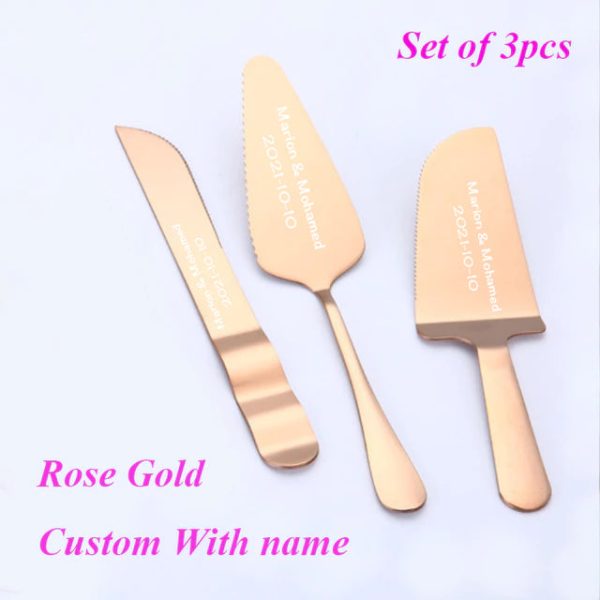 Laxury Bride and Groom Customisable Rose Gold Cake Knife and Cake Shovel and Baking Tool Set Cheap