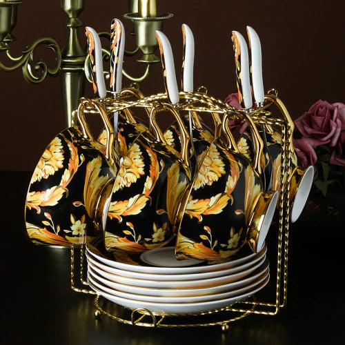 British Riyal Collection Style Elegant Coffee and Tea Luxury 24 karat Plated Porcelain Set For Cheap