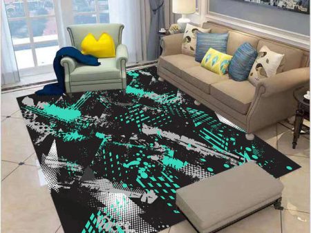 Grafity Style Back Gray and Green Modern Luxury Non-Slip Stain Resistant Rug Carpet Hot on Sale