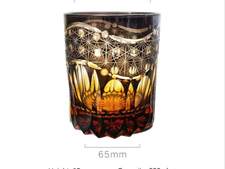 Laxury Japanese Kiriko Style Bohemian Czech Hand Cut and Blown Lead Free Crystal  Amber Whisky Cocktail and Vodka Glass For Discount