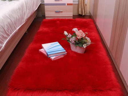 Luxury Super Soft Faux Sheepskin Fur Red Area Rugs for Bedside Floor Mat Plush Sofa Cover Seat Pad for Bedroom Online Sale