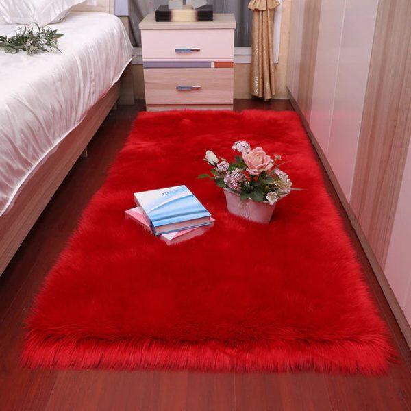 Luxury Super Soft Faux Sheepskin Fur Red Area Rugs for Bedside Floor Mat Plush Sofa Cover Seat Pad for Bedroom Online Sale