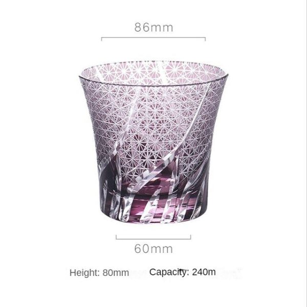 Japanese Kiriko Style Bohemian Czech Hand Cut and Blown Lead Free Crystal Snow Flakes Purple Whisky Cocktail and Vodka Glass For Cheap