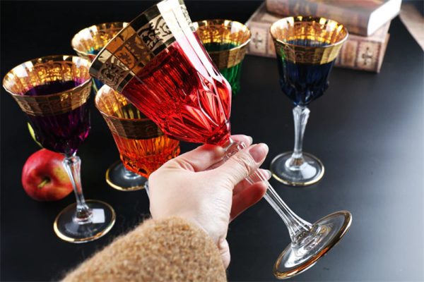 Custom Made High Quality Lead Free Crystal 24 Karat  Gold Plated Wine Goblets Glasses Online