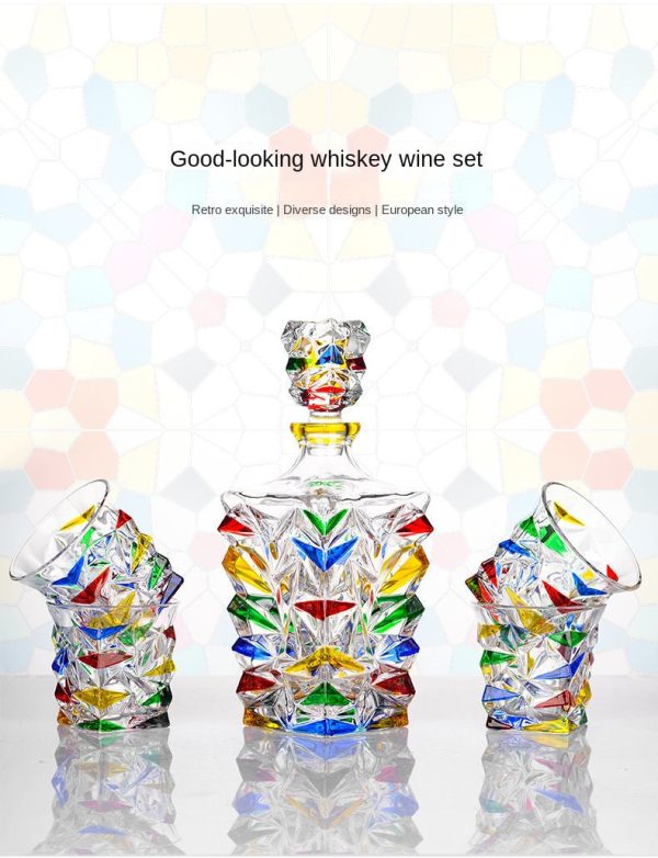 Italian Murano Design Luxury Hand Cut and Painted Colorful Stain Lead Free Crystal Glasses and Decanter Sale