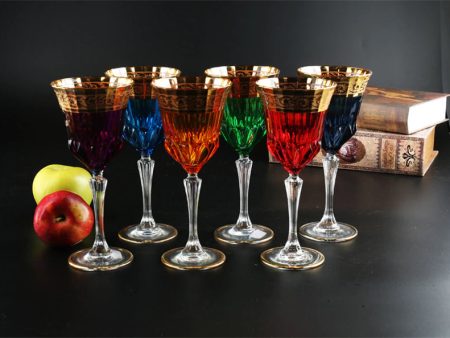 Custom Made High Quality Lead Free Crystal 24 Karat  Gold Plated Wine Goblets Glasses Online