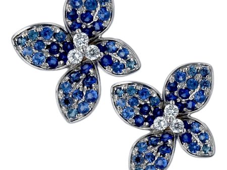 White gold 14k clover earrings sapphire and diamonds Online now