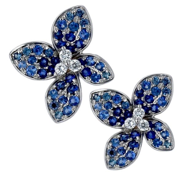 White gold 14k clover earrings sapphire and diamonds Online now