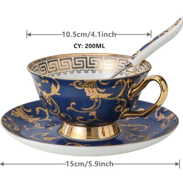 Porcelain Luxury Coffee or Tea Cup Gold Plated Fantasy Style with Saucer and Spoon Hot on Sale