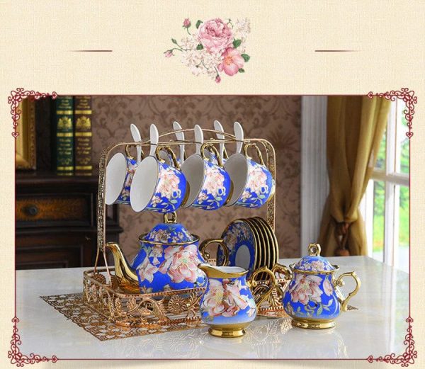 Royal Court Cofee and Tea Luxury Porcelain Set With 24K Gold Plated For Six with Spoons Fashion