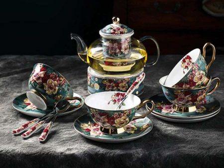 British Style Coffee and Tea Luxury Porcelain 24 karat Gold Plated Set For Sale