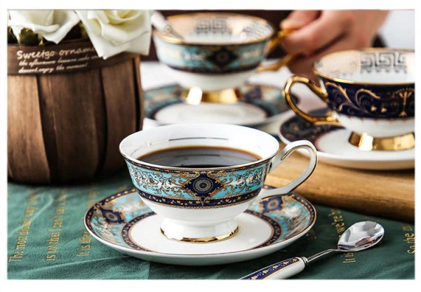 Luxury Porcelain Coffee or Tea Cup Gold Plated Versace Style with Saucer and Spoon Hot on Sale