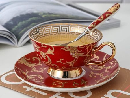 Porcelain Luxury Coffee or Tea Cup Gold Plated Fantasy Style with Saucer and Spoon Hot on Sale