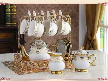 Royal Court Cofee and Tea Luxury Porcelain Set With 24K Gold Plated For Six with Spoons Fashion