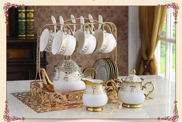 Royal Court Cofee and Tea Luxury Porcelain Set With 24K Gold Plated For Six with Spoons Fashion