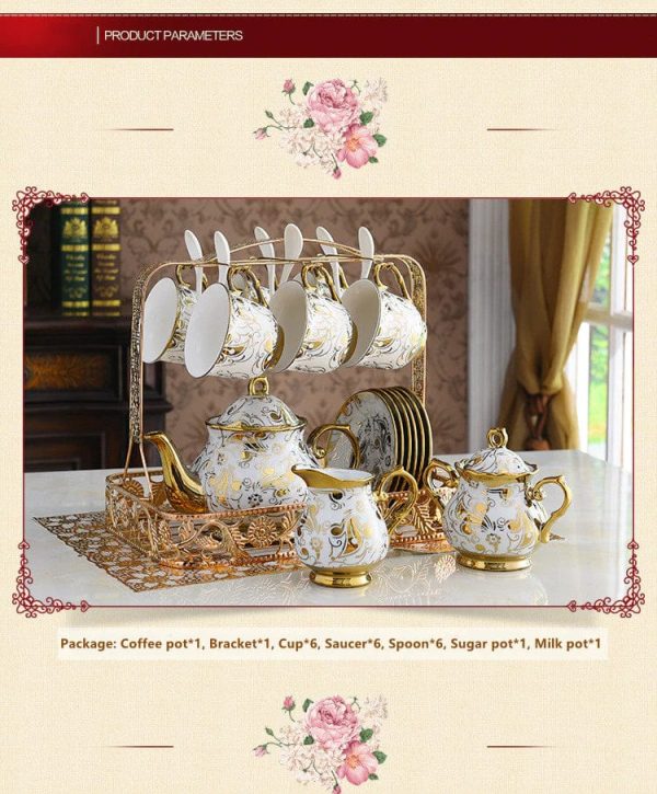 Royal Court Cofee and Tea Luxury Porcelain Set With 24K Gold Plated For Six with Spoons Fashion