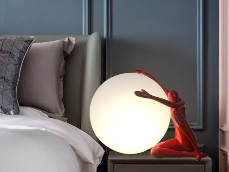 Modern Art Table Lamp Red Abstract Humanoid Holding LED Light Ball Online Hot Sale