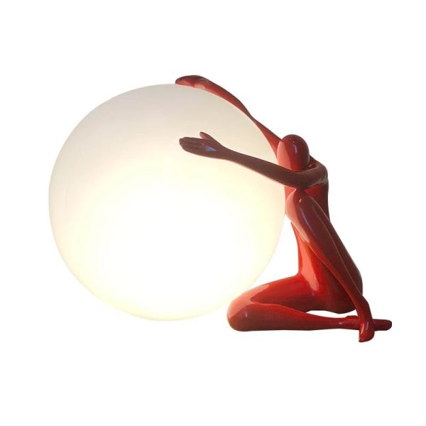 Modern Art Table Lamp Red Abstract Humanoid Holding LED Light Ball Online Hot Sale