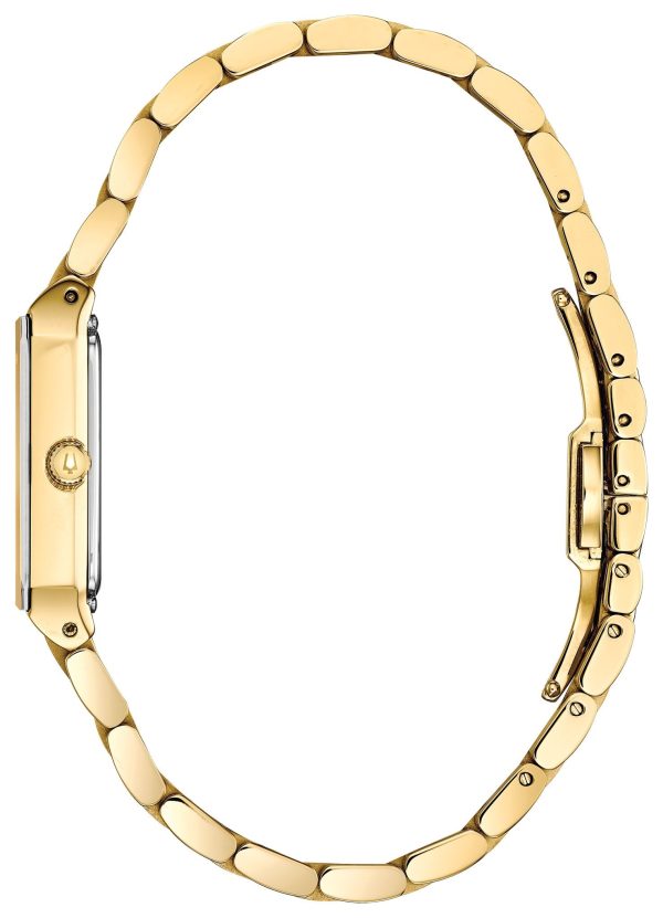 Bulova Quadra Gold Dial Diamond Rectangular Steel Watch on Sale