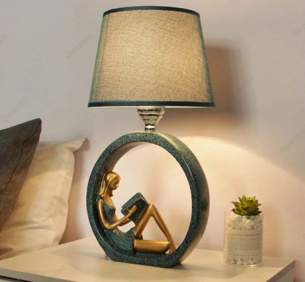 Art Deco Modern Table Lamp Boy Playing Guitar and Girle Reading The Book Online